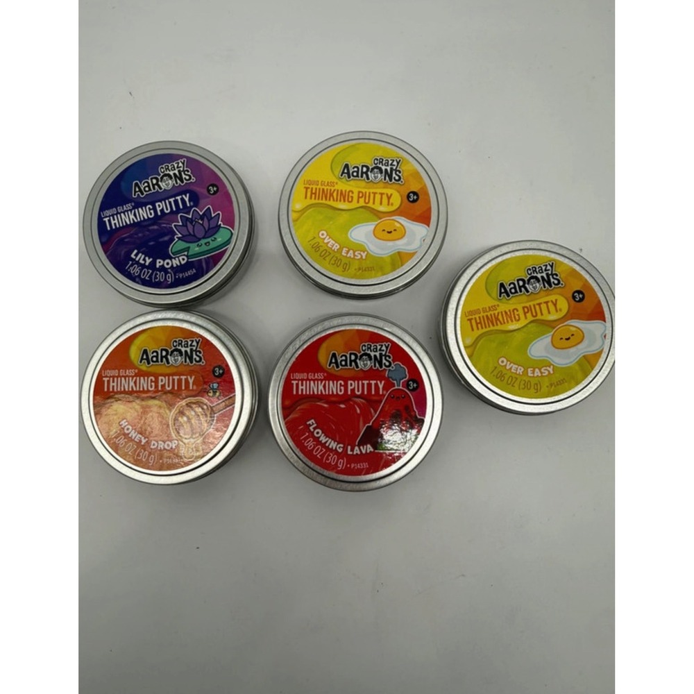Crazy Aaron's Thinking Putty Liquid Glass Set of 5 Over Easy Lily Pond Lava Tin